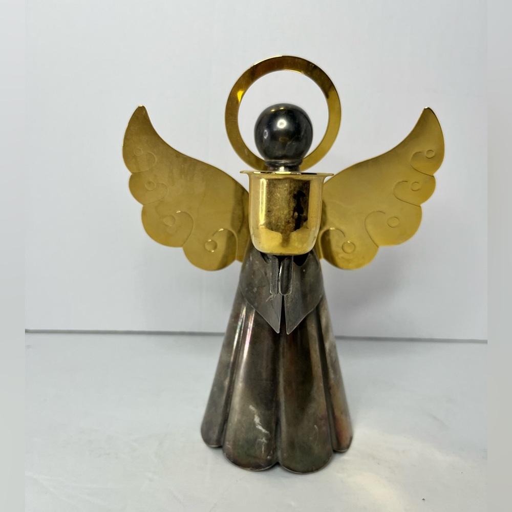 Vintage Angel Christmas Candle Holder‎ 7” Silver / Gold Plated On Brass.